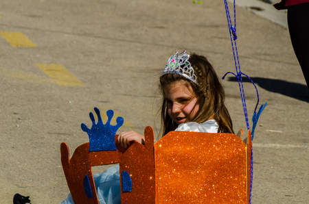 VELEZ-MALAGA, SPAIN - APRIL 14, 2018 "Autos Locos" - traditional fun involving the ride of cardboard cars, self-made vehicles, creative and cheerful eventのeditorial素材