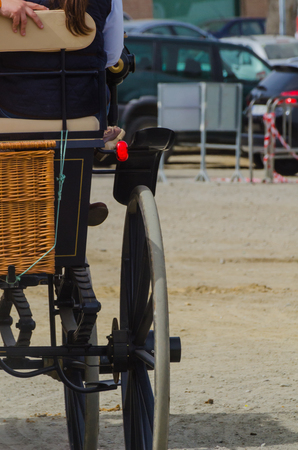 ALMAYATE, SPAIN - APRIL 22, 2018 Traditional Andalusian contest based on the presentation of the ability to drive horse with a cart, professional work of carters with horsesのeditorial素材