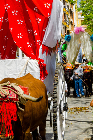 TORRE DEL MAR, SPAIN - APRIL 29, 2018 people participating in the celebration of the Catholic ceremony of transferring the holy figure in Spainのeditorial素材