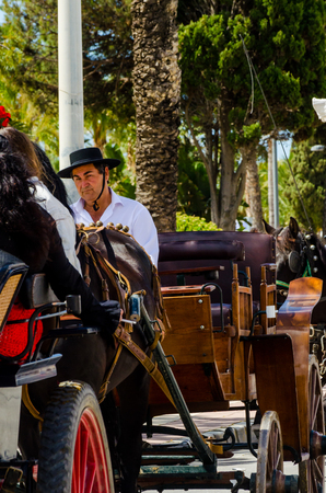 TORRE DEL MAR, SPAIN - APRIL 29, 2018 people participating in the celebration of the Catholic ceremony of transferring the holy figure in Spainのeditorial素材