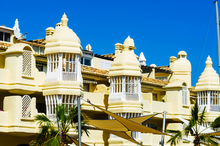 BENALMADENA, SPAIN - MAY 10, 2018 A beautiful marina with luxury yachts and motor boats in the tourist seaside town of Benalmadenaのeditorial素材
