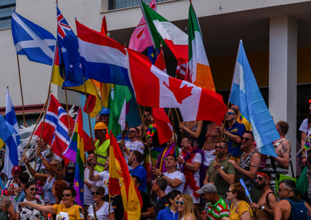 TORREMOLINOS, SPAIN - JUNE 2, 2018 LGBT march promoting equality and tolerance in a coastal town in...