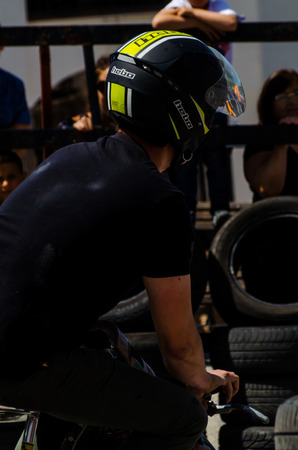 FRIGILIANA, SPAIN - MAY 13, 2018 "Autos Locos" - traditional fun involving the ride of cardboard cars in small spanish town, self-made vehicles, creative and cheerful eventのeditorial素材