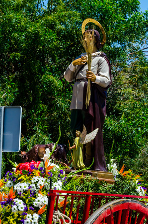 NERJA, SPAIN - 15 MAY, 2018 people participating in the Catholic ceremony of transferring the holy figure in Spainのeditorial素材