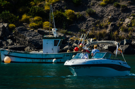 LA HERRADURA, SPAIN - MAY 26, 2018 A beautiful marina with luxury yachts and motor boats in the tourist seaside town of La Herraduraのeditorial素材