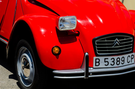 TORRE DEL MAR, SPAIN - JUNE 3, 2018 Old antique cars issued for tourists visiting a seaside town in...