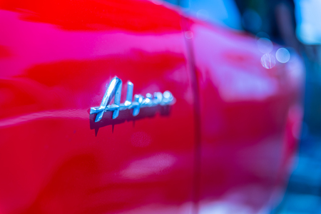 TORRE DEL MAR, SPAIN - JUNE 3, 2018 Old antique cars issued for tourists visiting a seaside town in Spainのeditorial素材