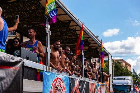 TORREMOLINOS, SPAIN - JUNE 2, 2018 LGBT march promoting equality and tolerance in a coastal town in Andaluciaのeditorial素材