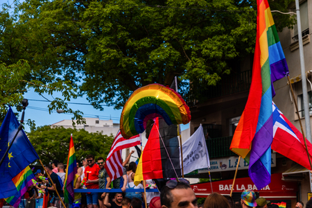 TORREMOLINOS, SPAIN - JUNE 2, 2018 LGBT march promoting equality and tolerance in a coastal town in Andaluciaのeditorial素材
