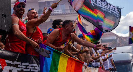 TORREMOLINOS, SPAIN - JUNE 2, 2018 LGBT march promoting equality and tolerance in a coastal town in Andaluciaのeditorial素材