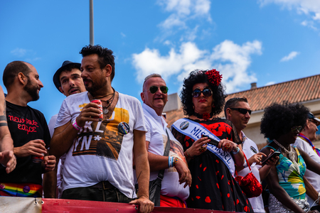 TORREMOLINOS, SPAIN - JUNE 2, 2018 LGBT march promoting equality and tolerance in a coastal town in Andaluciaのeditorial素材