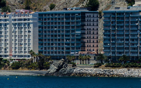 ALMUNECAR, SPAIN - JUNE 8, 2018 Landscape of the famous coastal town by the Mediterranean sea in Spainのeditorial素材