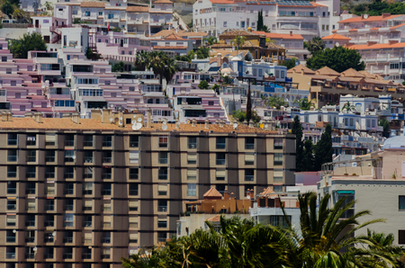 ALMUNECAR, SPAIN - JUNE 8, 2018 Landscape of the famous coastal town by the Mediterranean sea in Spainのeditorial素材