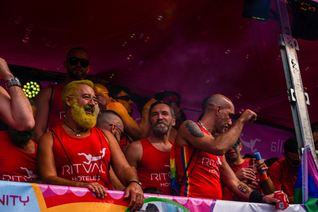 TORREMOLINOS, SPAIN - JUNE 2, 2018 LGBT march promoting equality and tolerance in a coastal town in Andaluciaのeditorial素材