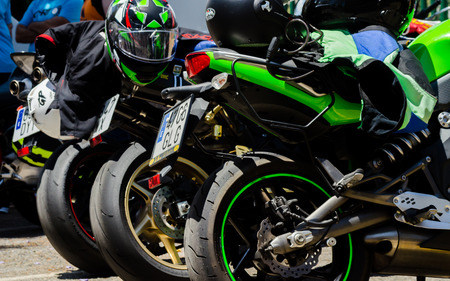 NERJA, SPAIN - JUNE 10, 2018 People and bikes on the motorcycle rally in a seaside Spanish townのeditorial素材