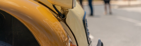 TORRE DEL MAR, SPAIN - JUNE 3, 2018 Old antique cars issued for tourists visiting a seaside town in Spainのeditorial素材