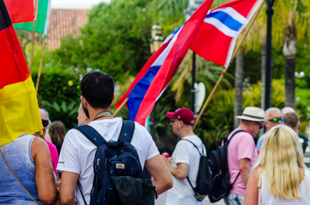TORREMOLINOS, SPAIN - JUNE 2, 2018 LGBT march promoting equality and tolerance in a coastal town in Andaluciaのeditorial素材