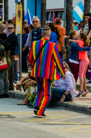 TORREMOLINOS, SPAIN - JUNE 2, 2018 LGBT march promoting equality and tolerance in a coastal town in Andaluciaのeditorial素材