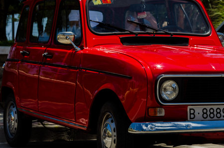 TORRE DEL MAR, SPAIN - JUNE 3, 2018 Old antique cars issued for tourists visiting a seaside town in...