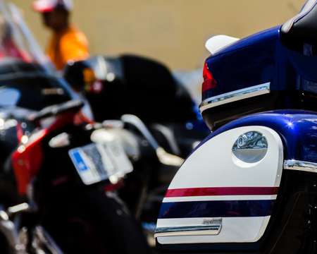 NERJA, SPAIN - JUNE 10, 2018 People and bikes on the motorcycle rally in a seaside Spanish townのeditorial素材