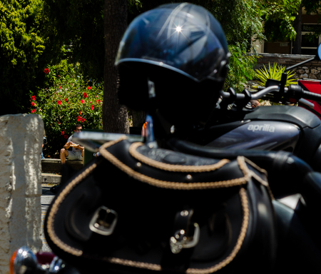 NERJA, SPAIN - JUNE 10, 2018 People and bikes on the motorcycle rally in a seaside Spanish townのeditorial素材
