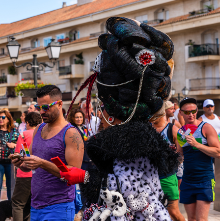 TORREMOLINOS, SPAIN - JUNE 2, 2018 LGBT march promoting equality and tolerance in a coastal town in Andaluciaのeditorial素材