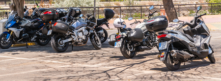 NERJA, SPAIN - JUNE 10, 2018 People and bikes on the motorcycle rally in a seaside Spanish townのeditorial素材