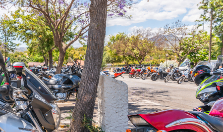NERJA, SPAIN - JUNE 10, 2018 People and bikes on the motorcycle rally in a seaside Spanish townのeditorial素材