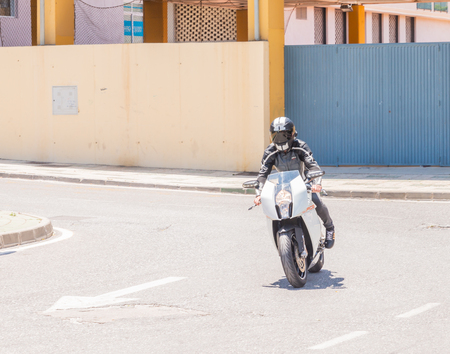 NERJA, SPAIN - JUNE 10, 2018 People and bikes on the motorcycle rally in a seaside Spanish townのeditorial素材