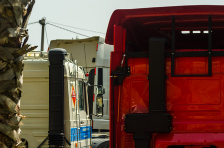 TORROX, SPAIN - JULY 22, 2018 show of tractor units for visitors, powerful machines gathered in a square in an Andalusian townのeditorial素材