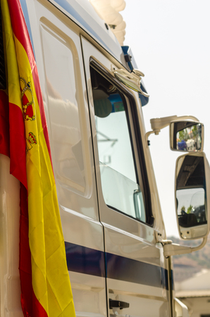TORROX, SPAIN - JULY 22, 2018 show of tractor units for visitors, powerful machines gathered in a square in an Andalusian townのeditorial素材