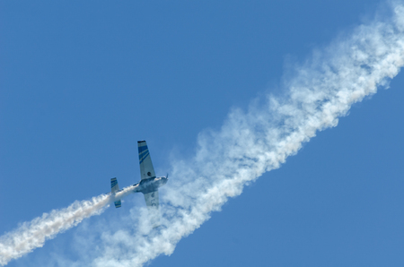 TORRE DEL MAR, SPAIN - JULY 29, 2018 planes flying over the beach in a seaside town, aerobatics airshow in Andalusiaのeditorial素材
