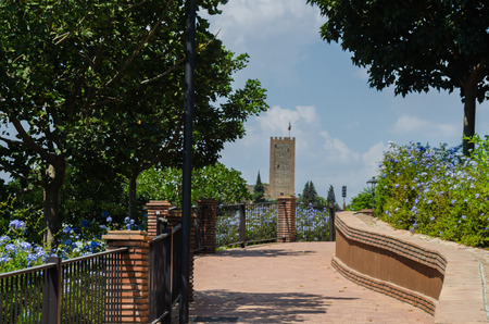 VELEZ-MALAGA, SPAIN - AUGUST 24, 2018 Plants and  trees in the park in a Spanish city, characteristic architecture in the south of Spainのeditorial素材