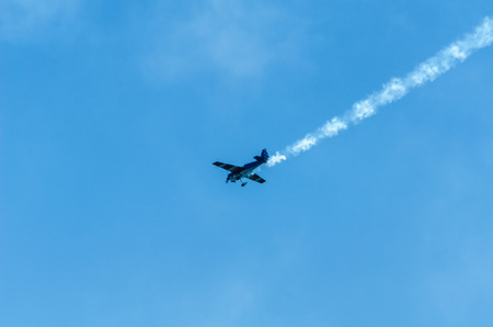 TORRE DEL MAR, SPAIN - JULY 29, 2018 planes flying over the beach in a seaside town, aerobatics airshow in Andalusiaのeditorial素材