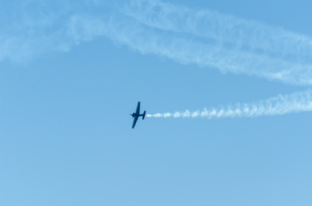 TORRE DEL MAR, SPAIN - JULY 29, 2018 planes flying over the beach in a seaside town, aerobatics airshow in Andalusiaのeditorial素材