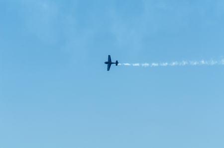 TORRE DEL MAR, SPAIN - JULY 29, 2018 planes flying over the beach in a seaside town, aerobatics airshow in Andalusiaのeditorial素材