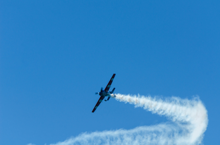 TORRE DEL MAR, SPAIN - JULY 29, 2018 planes flying over the beach in a seaside town, aerobatics airshow in Andalusiaのeditorial素材