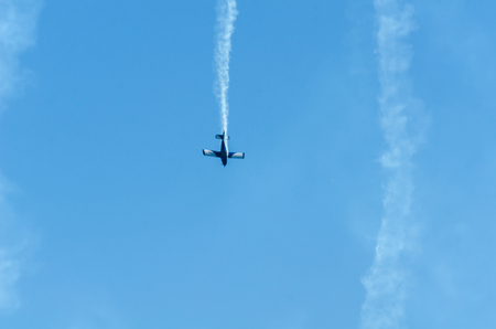 TORRE DEL MAR, SPAIN - JULY 29, 2018 planes flying over the beach in a seaside town, aerobatics airshow in Andalusiaのeditorial素材