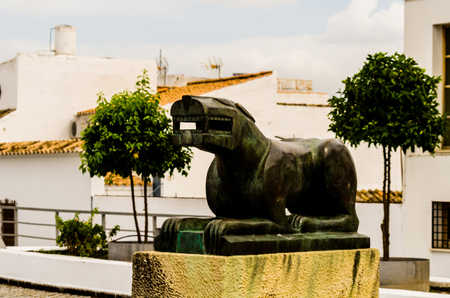 BAENA, SPAIN - SEPTEMBER 12, 2018 Empty Spanish streets in a small town next to Cordoba, the characteristic architecture of old Andalusiaのeditorial素材