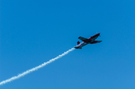 TORRE DEL MAR, SPAIN - JULY 29, 2018 planes flying over the beach in a seaside town, aerobatics airshow in Andalusiaのeditorial素材