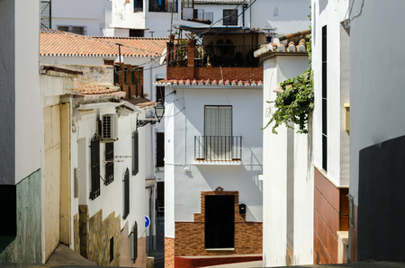 VELEZ-MALAGA, SPAIN - AUGUST 17, 2018 Empty streets during a siesta in a Spanish city, characteristic architecture in the south of Spainのeditorial素材