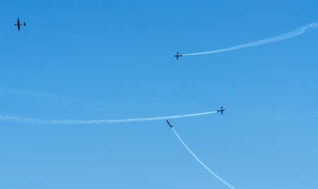TORRE DEL MAR, SPAIN - JULY 29, 2018 planes flying over the beach in a seaside town, aerobatics airshow in Andalusiaのeditorial素材