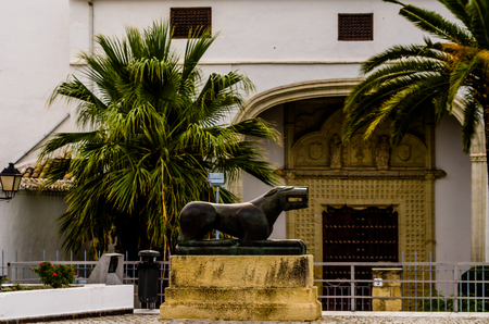 BAENA, SPAIN - SEPTEMBER 12, 2018 Empty Spanish streets in a small town next to Cordoba, the characteristic architecture of old Andalusiaのeditorial素材