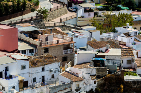 VELEZ-MALAGA, SPAIN - AUGUST 24, 2018 roofs and facades of buildings in a Spanish city, characteristic architecture in the south of Spainのeditorial素材