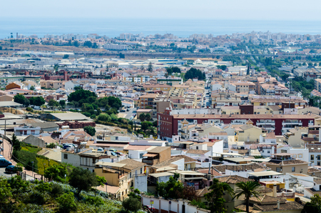 VELEZ-MALAGA, SPAIN - AUGUST 24, 2018 roofs and facades of buildings in a Spanish city, characteristic architecture in the south of Spainのeditorial素材