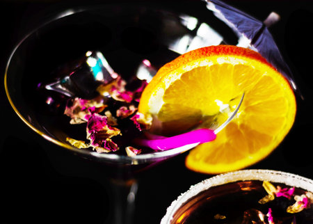 Tasty and colorful drinks based on various alcohols, syrups and liqueurs, unique effect of the...