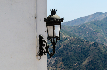 Typical white defensive walls in a small town of Andalusia, a historic element of architecture, Spainの写真素材