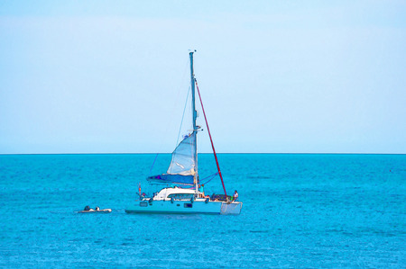 sailing boat flowing on the open sea, watercolor painted, illustrationの写真素材