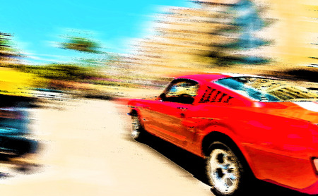 illustration of an old car, drawing of a classic vehicle, vintage posterの写真素材