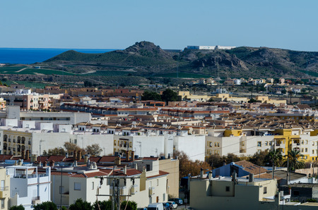 VERA, SPAIN - JANUARY 25, 2019 A panorama of an old Spanish town next to Almeria, the characteristic architecture of old Andalusiaのeditorial素材